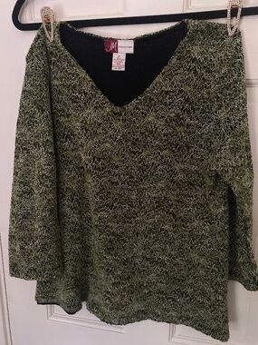3/4 sleeve knit pattern green top